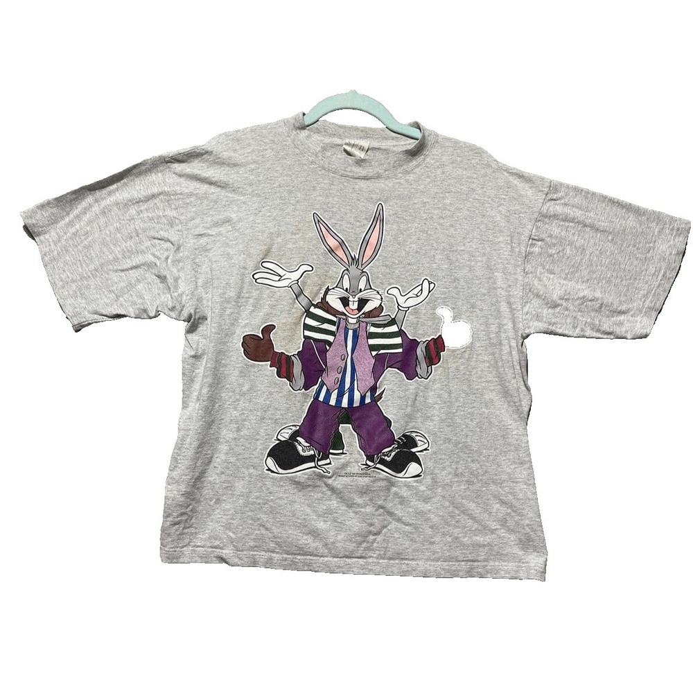 Looney Tunes Shirt Med Gray Crop Double Graphics Bugs Bunny Taz Gangster Hip Hop